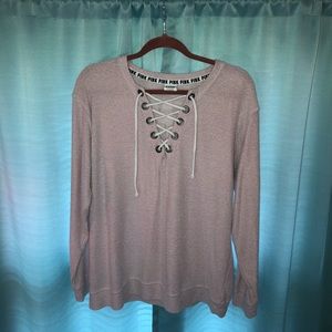 vs pink baby pink long sleeve tie sweater